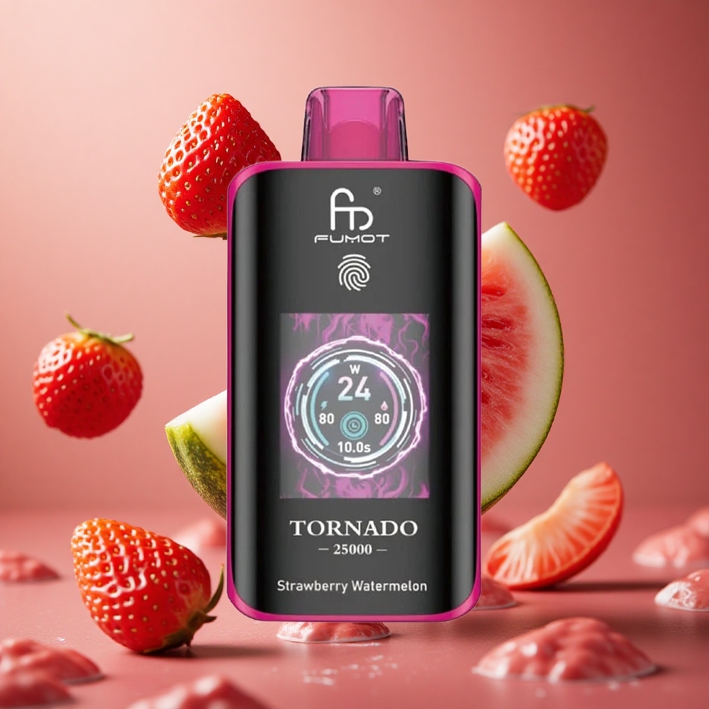 Fumot Tornado 25000 퍼프 스트로베리 워터멜론 700mAh 리차저블 배터리